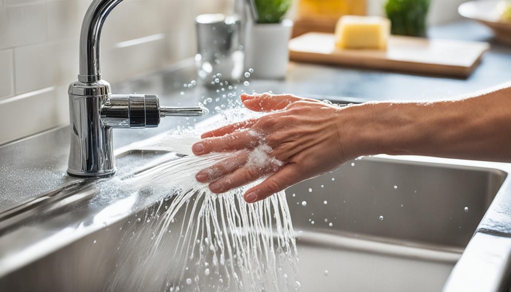 Handen wassen in de keuken